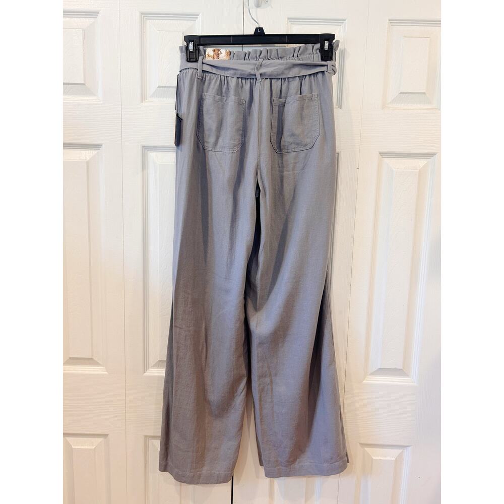 Sincerely Jules Belted Wide Leg Gray Pants Linen Blend Size Large NWT - Picture 3 of 7